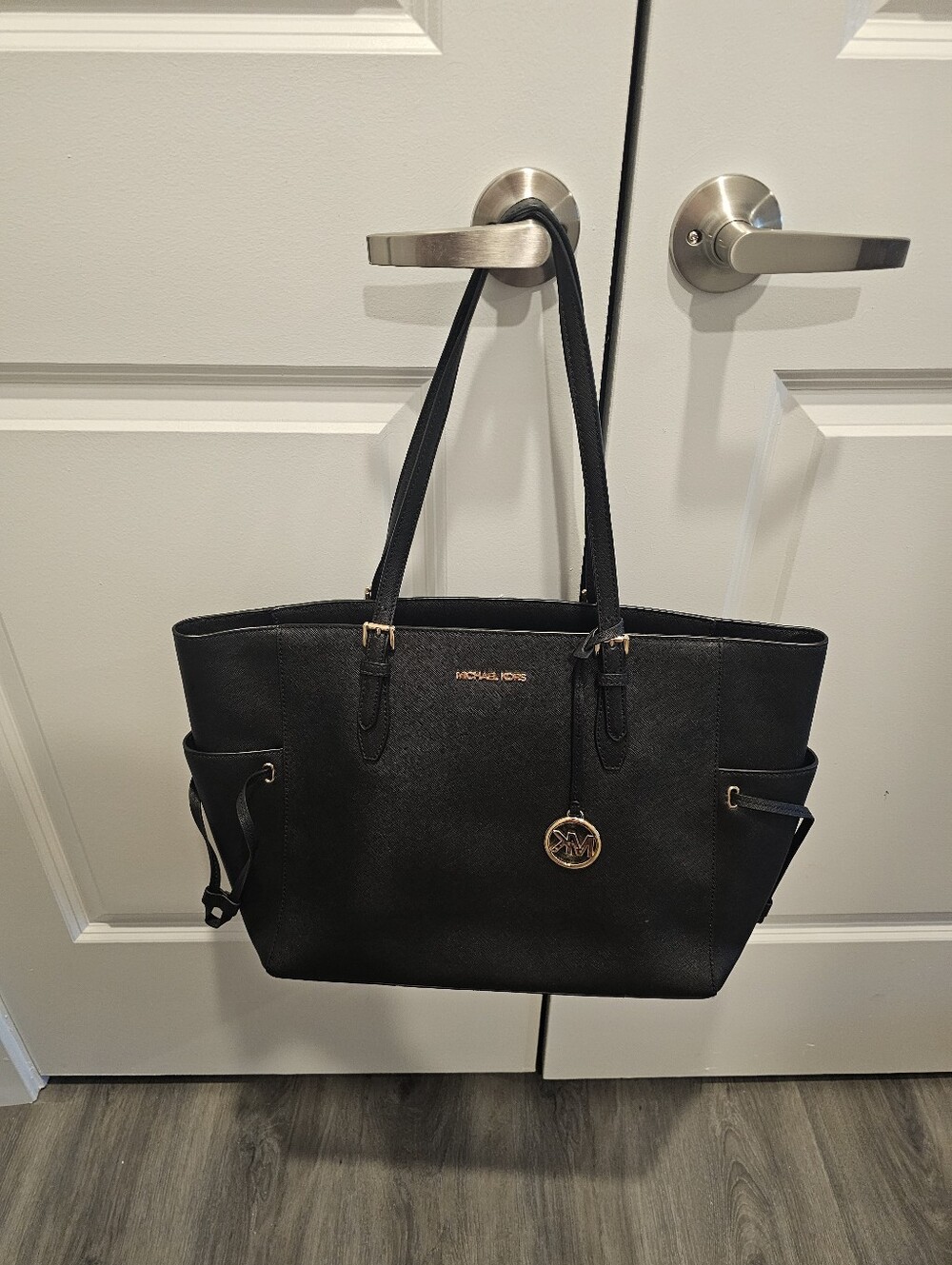 Michael Kors Black Saffiano Tote with Gold Charm